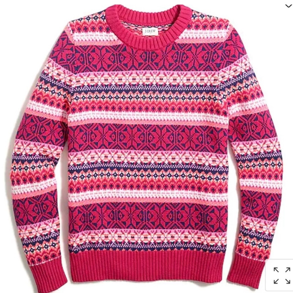 J. Crew Cute & Cozy Bright Berry Pink Fair isle sweater- small